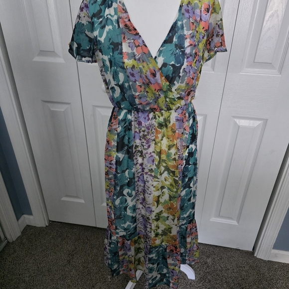 Floral Multicolor Wrap Dress - Picture 1 of 3